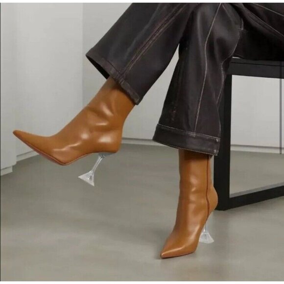 ブーツその他 AMINA MUADDI BOOTS (GIORGIAGLASSBOOTIE CAMEL) Amina Muaddi Giorgia Glass 95 leather ankle boots Amina Muaddi